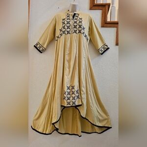 Cotton Dress with Embroidered Mirror Embellishments from India S-M